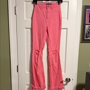 Pink Wide Leg Distressed Pants